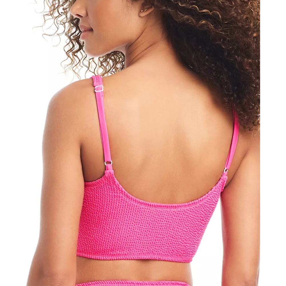 Bar III Women Hot Pink Rib Textured Beachwear Swim Bikini Tank Top Size S - Picture 2 of 5